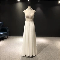 real pictures newest high quality customized ivory tulle v neck sleeveless heavy beadings a line floor length wedding dresses