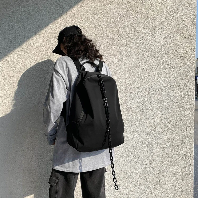 

Fashion Chain Design Women Backpack Popular Black Color Backpack Men Travel College Student Schoolbag Mochila Mujer Female