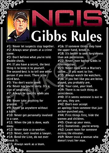 ZMKDLL Funny TV Show NCIS Gibbs Rules 69 Rules Metal Tin Sign 8x12 Inch Home Wall Decor Signs