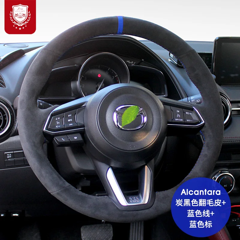 

For Mazda 6 ATENZA Axela CX-4 CX-5 CX-8 CX-30 Interior Auto Alcantara Suede Hand-stitch Steering Wheel Cover Car Accessories
