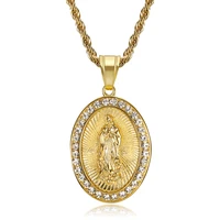 hip hop iced out virgin mary pendant necklaces gold color stainless steel chains for men women bling jewelry dropshipping