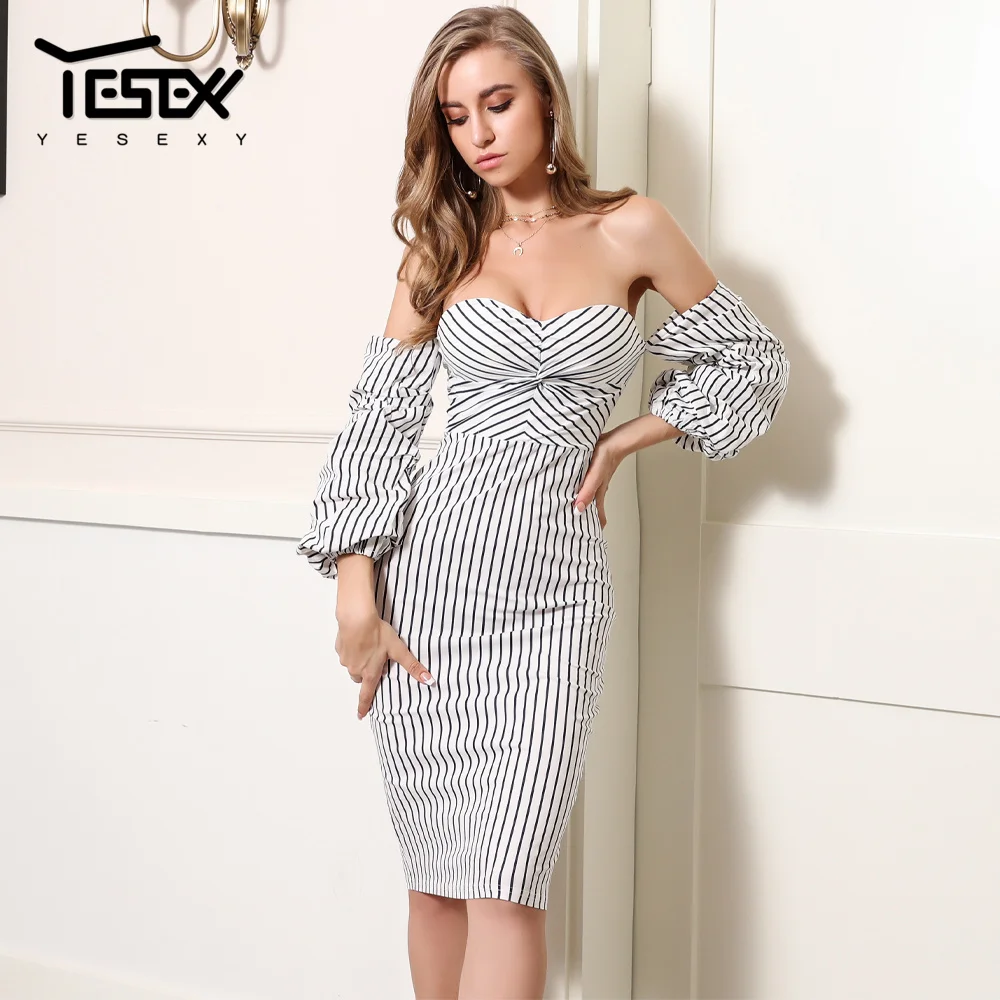 Yesexy 2021 сексуальное платье с открытыми плечами и в полоску без бретелек Для женщин