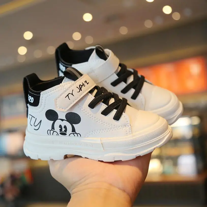 Детские ботинки Disney короткие модные сапоги для маленьких девочек с Микки Маусом