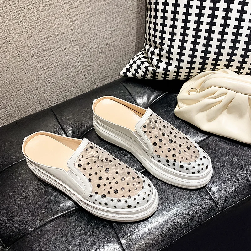 

Hjwsfdcai Women Mesh Casual Shoes Genuine Leather Round Toe Breathable Female Single Shoes Platform Lightweight Mujer Footwear