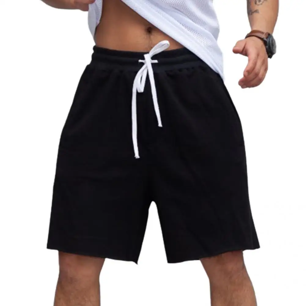 

2021 Summer Men Shorts Drawstring Solid Color Mid Waist Pockets Casual Loose Sport Plus Size Short Pants