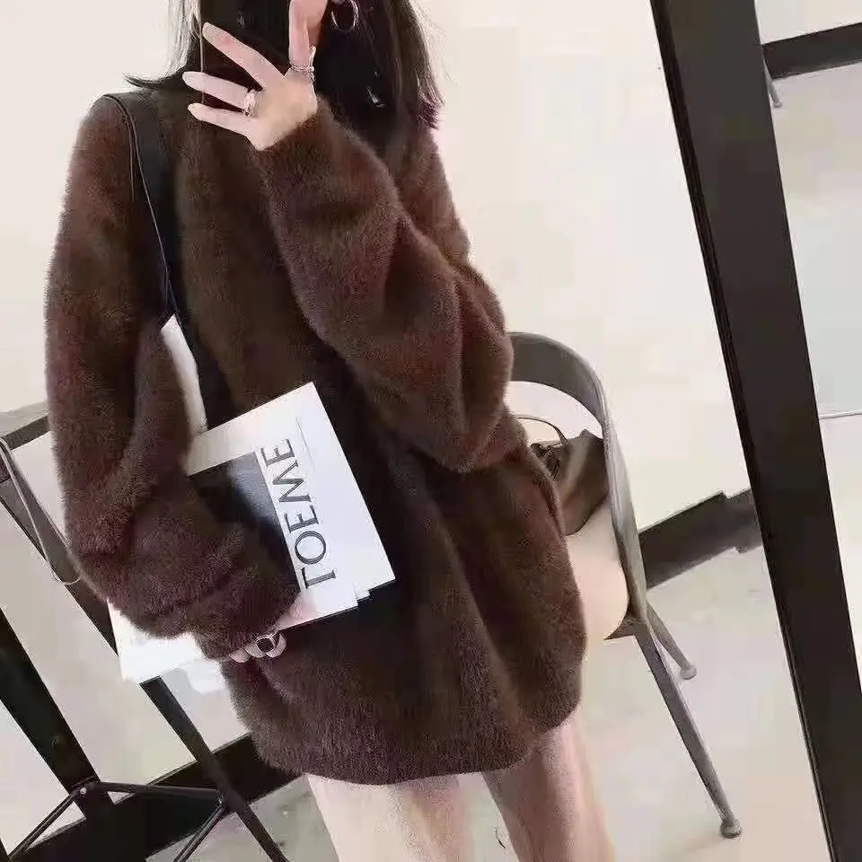 

Autumn and winter loose furry sweater women's pullover 2020 new Korean version loose thick purple mink fur coat