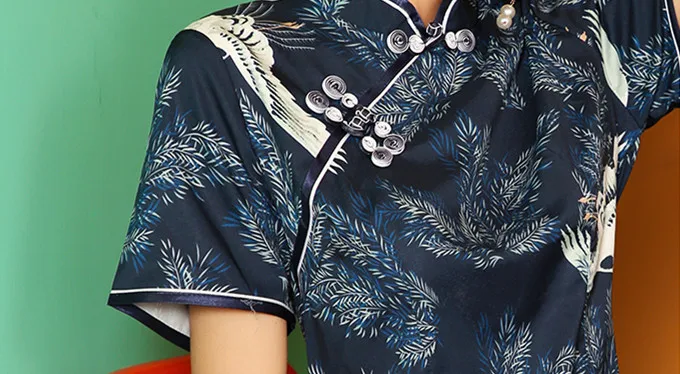 SWEETXUE китайское платье для женщин Cheongsam Современные вечерние платья с животным принтом Тонкий Сплит Пряжка китайский воротник Qipao платье
