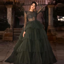 LORIE Modern Green Tulle Tiered Ball Gown Long Evening Dress Sparkly Crystals Beadings Prom Gown Custom Special Occasion Dresses (3)