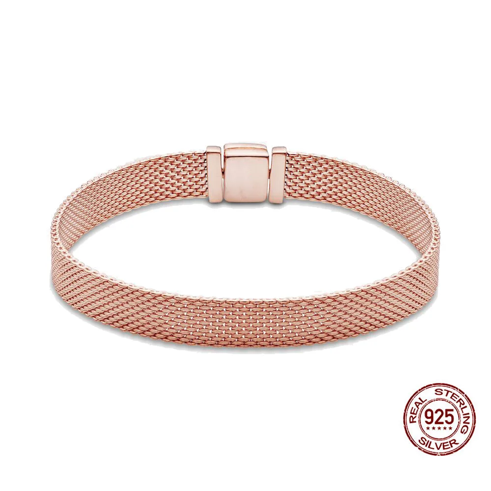 

925 Sterling Silver Original PAN Reflexions Watch Bracelets Mesh Snake Chain Bracelet for Women Charm Beads Jewelry Party Gift