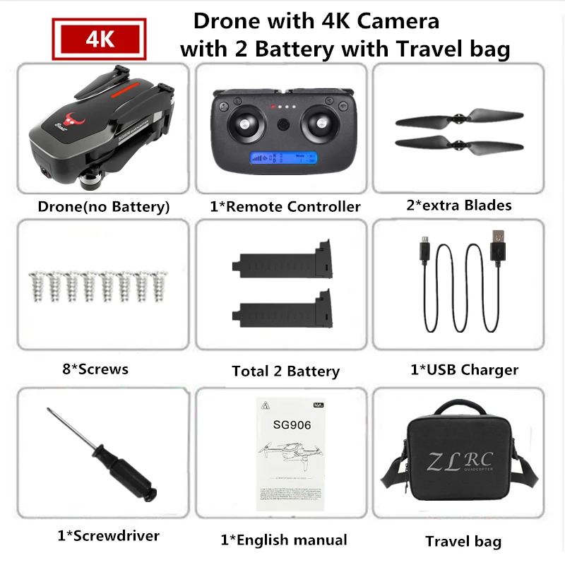 2 Black-4K-Bag Дрон SG906 4K gps Дроны с камерой HD бесщеточный Квадрокоптер сопротивляющийся сильному ветру селфи Квадрокоптер с камерой VS F11 B5W - Цвет: 2 Black-4K-Bag