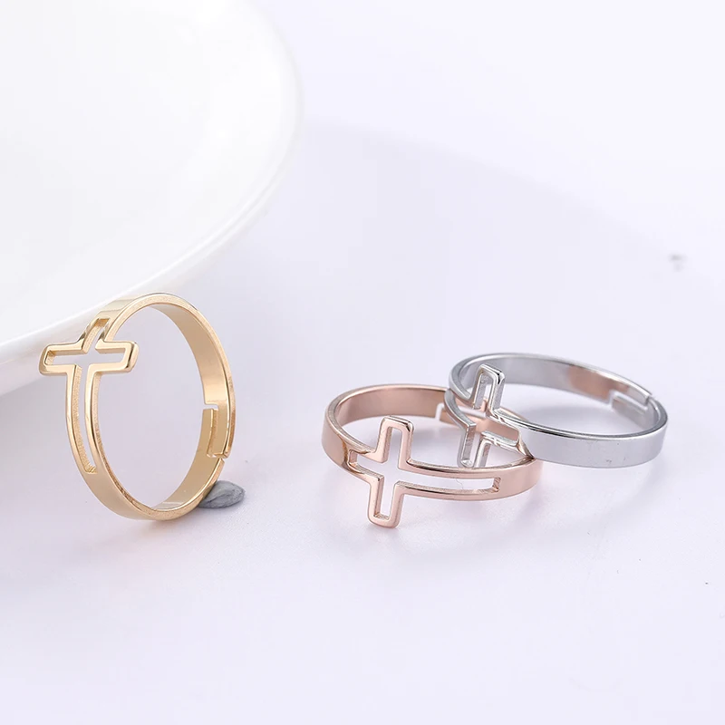 

Unift Classic Hollow Cross Adjustable Opening Rings Unique Gothic Punk Style Stainless Steel Retro Jewelry Gifts Male Female