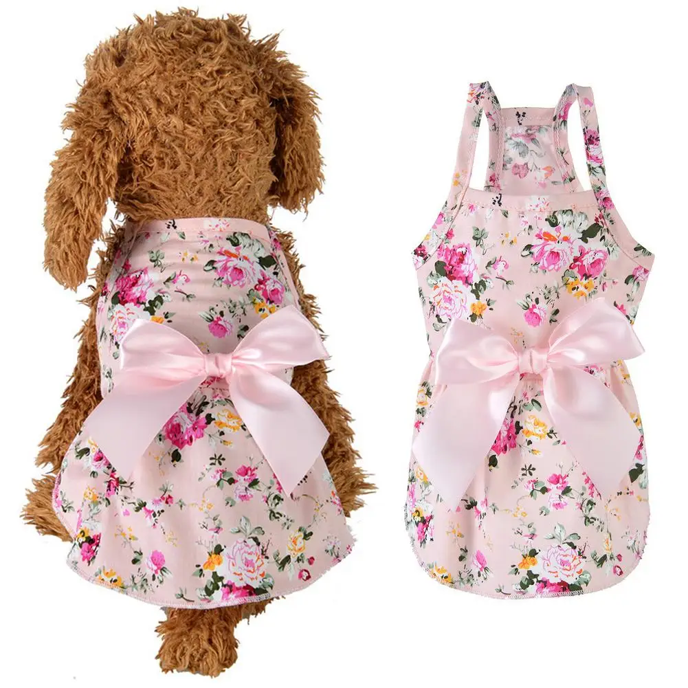 

Hot Sale Breathable Spring Summer Flower Print Cotton Cute Pet Dress Dog Costume Outfit Clothes