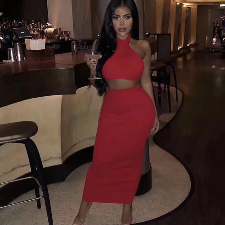 Женское Бандажное платье Amily.c 2020 из 2 предметов Красное Облегающее без рукавов