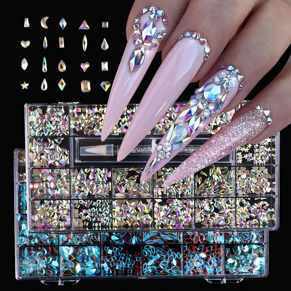 

1000pc Nail Art Decoration Set AB Crystal Rhinestone For Nails Mixed Shape Charms Dotting Pen Manicure Makeup Accessories BE1921