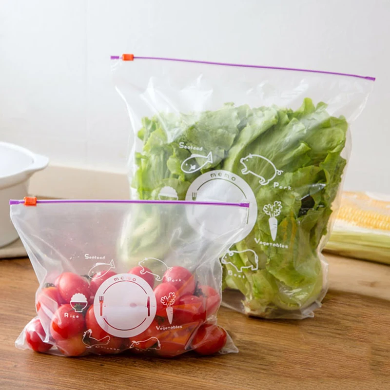 

10Pcs PVC Fresh Keeping Bag For Vegetable Fruit Storage Freezing Preservation Zipper Sealed Bags Kitchen Food Organization Tools