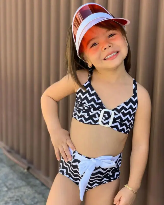 

Summer Kid Baby Girl Swimwear Swimsuit Bikini Bathing Suit Swimming Beachwear Geometric Bow Shorts Kids Beachwear
