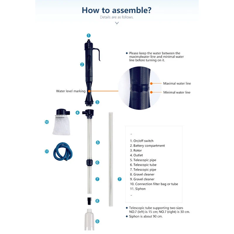 

Gravel Cleaner Filter Pump Cleaning Tool Siphon Aquarium Water Change Fish Tank Electric Aquarium Syphon Convenient Practical Pu