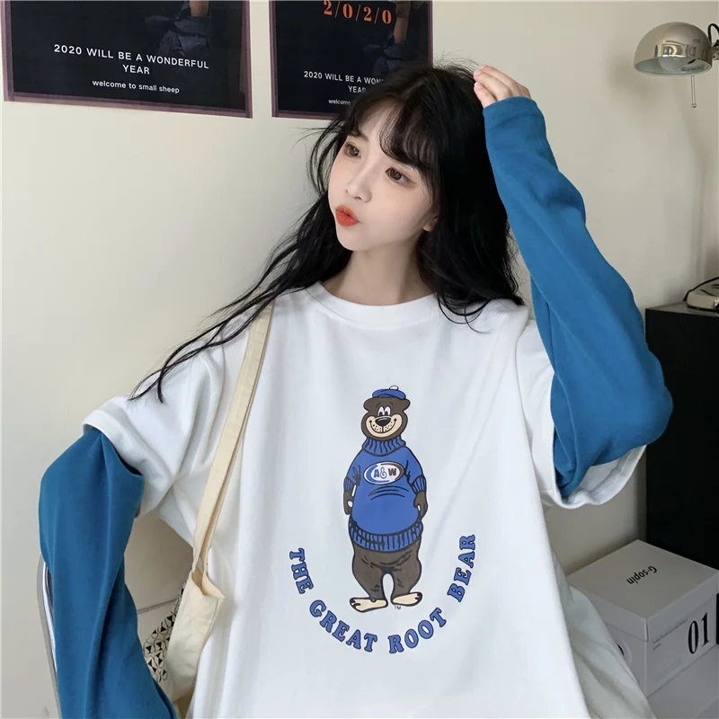 

Real Photo of Autumn Clothing New Korean Style Loose Thin Fake Two Pieces