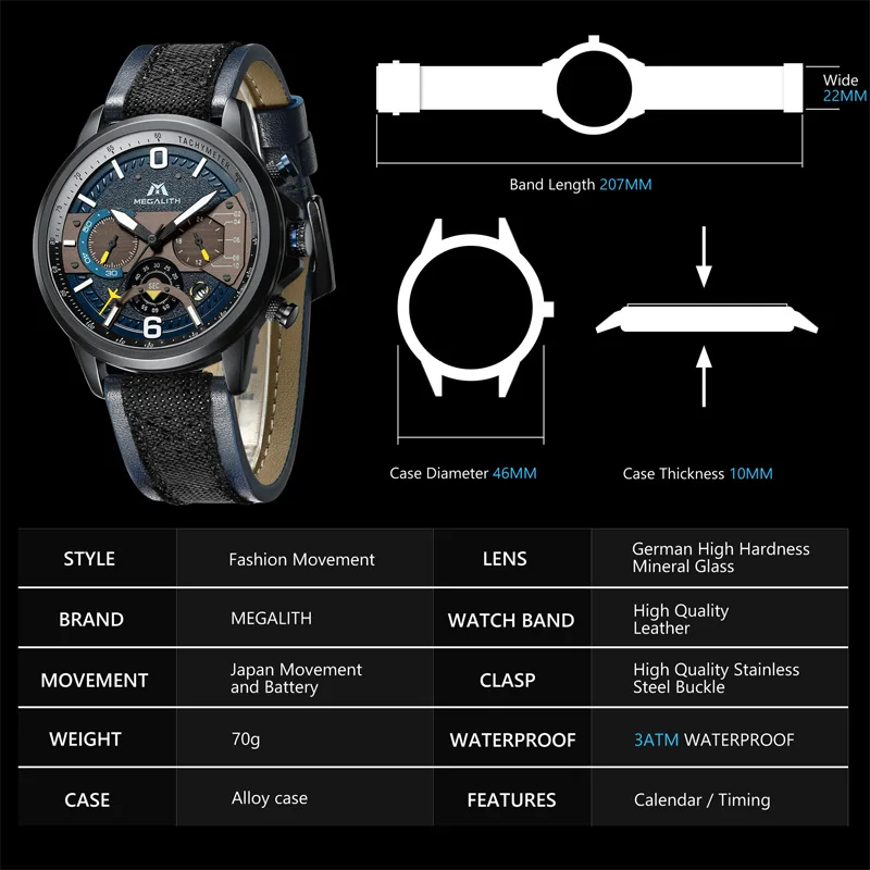 MEGALITH Relogio Masculino мужские часы 2019 Новый Топ бренд кварцевые Военные Наручные