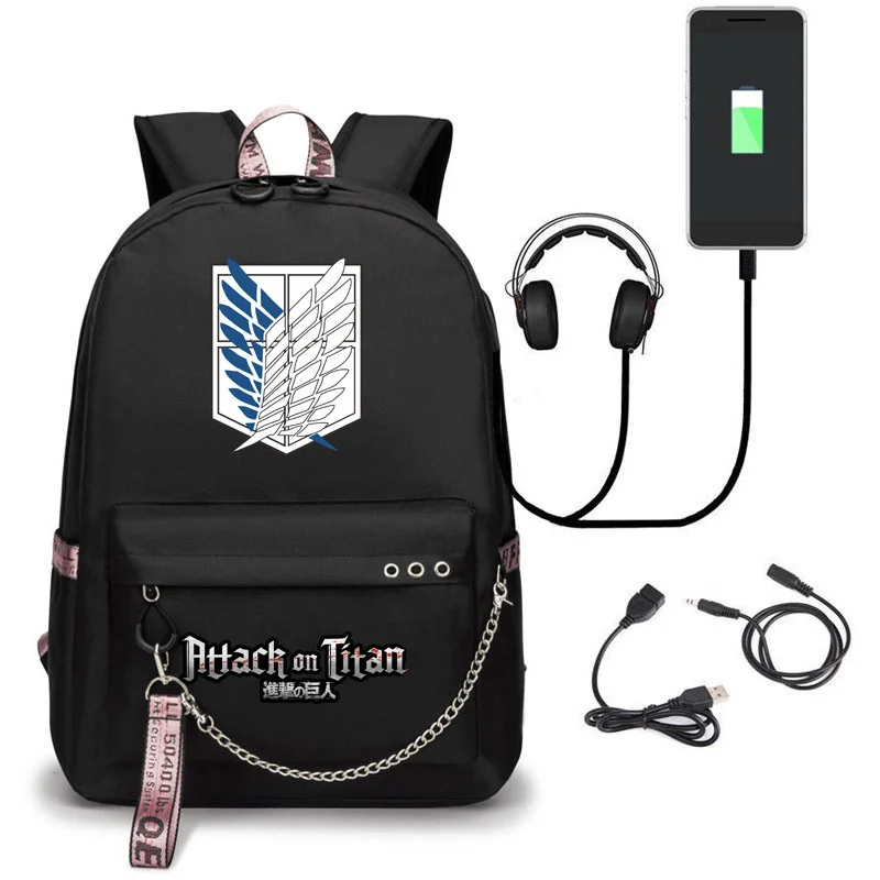 

Attack on Titan Backpack Eren Bag Shingeki No Kyojin USB Charging Schoolbag Unisex Titans Attack Backpack Travel Gift Teens