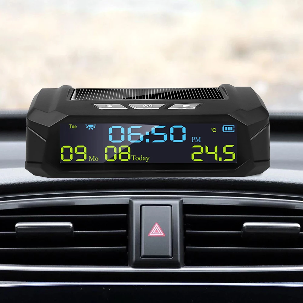 Автомобильные цифровые часы TPMS на солнечной батарее с ЖК-дисплеем и отображением