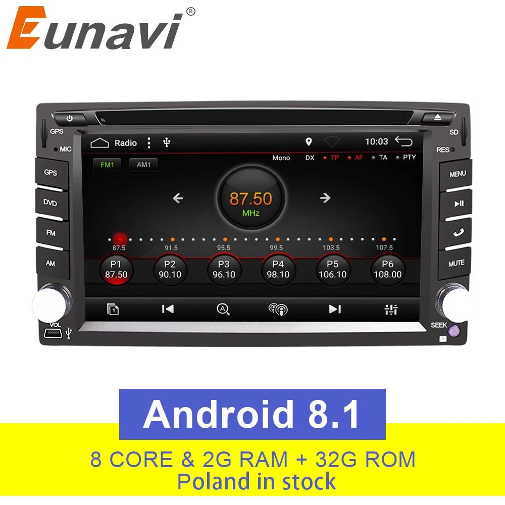 Eunavi Универсальный 2 din Android 8 1 автомобильный dvd плеер gps Navagation Wifi Bluetooth радио DDR3