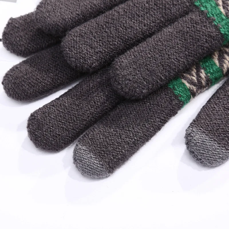 

Knitted Gloves Mobile Phone Touch Screen Gloves Women Men Winter Warm Gloves Unisex Stripe Gray Outdoor Glove