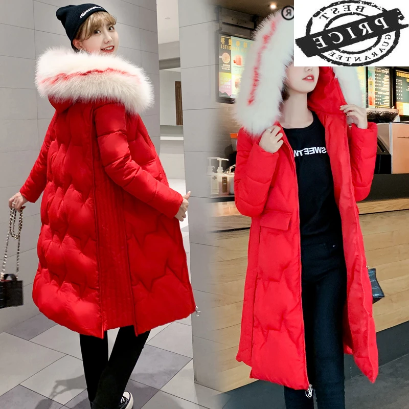 

Women Winter Jacket Clothes 2021 Korean Padded Down Cotton Coat Large Fur Hooded Overcoat Ladies Long Parka Hiver Dp20a