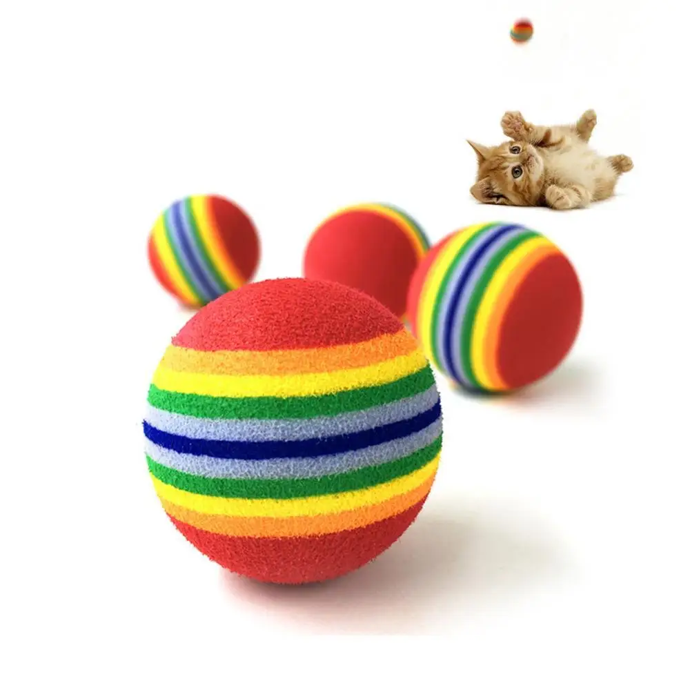 

Funny Pet Dog Puppy Cat Rainbow Ball Bite Resistance Toy Striped Chewing Interactive Ball Pet Teething Toy Dog Trainning Balls