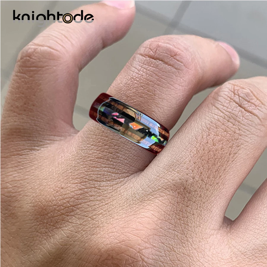 8 мм Черный карбид вольфрама обручальные кольца c огненным опалом/Гавайи КоА