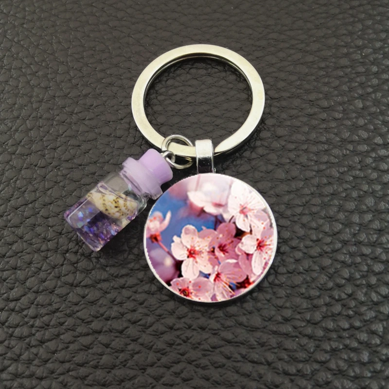 Маргаритка Роза вишня бутылка для ключей стеклянный круглый DIY брелок отправки