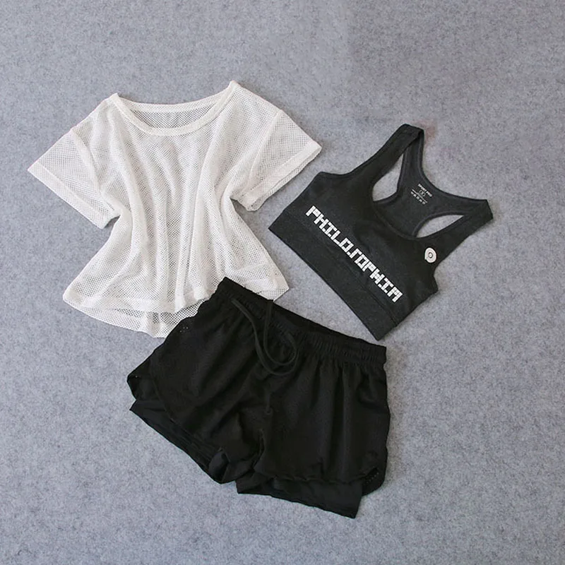Women's Yoga Suit 3 PCS Set Fitness Clothing Sportswear For Female Workout High Waist Sports Clothes Running Top | Спорт и