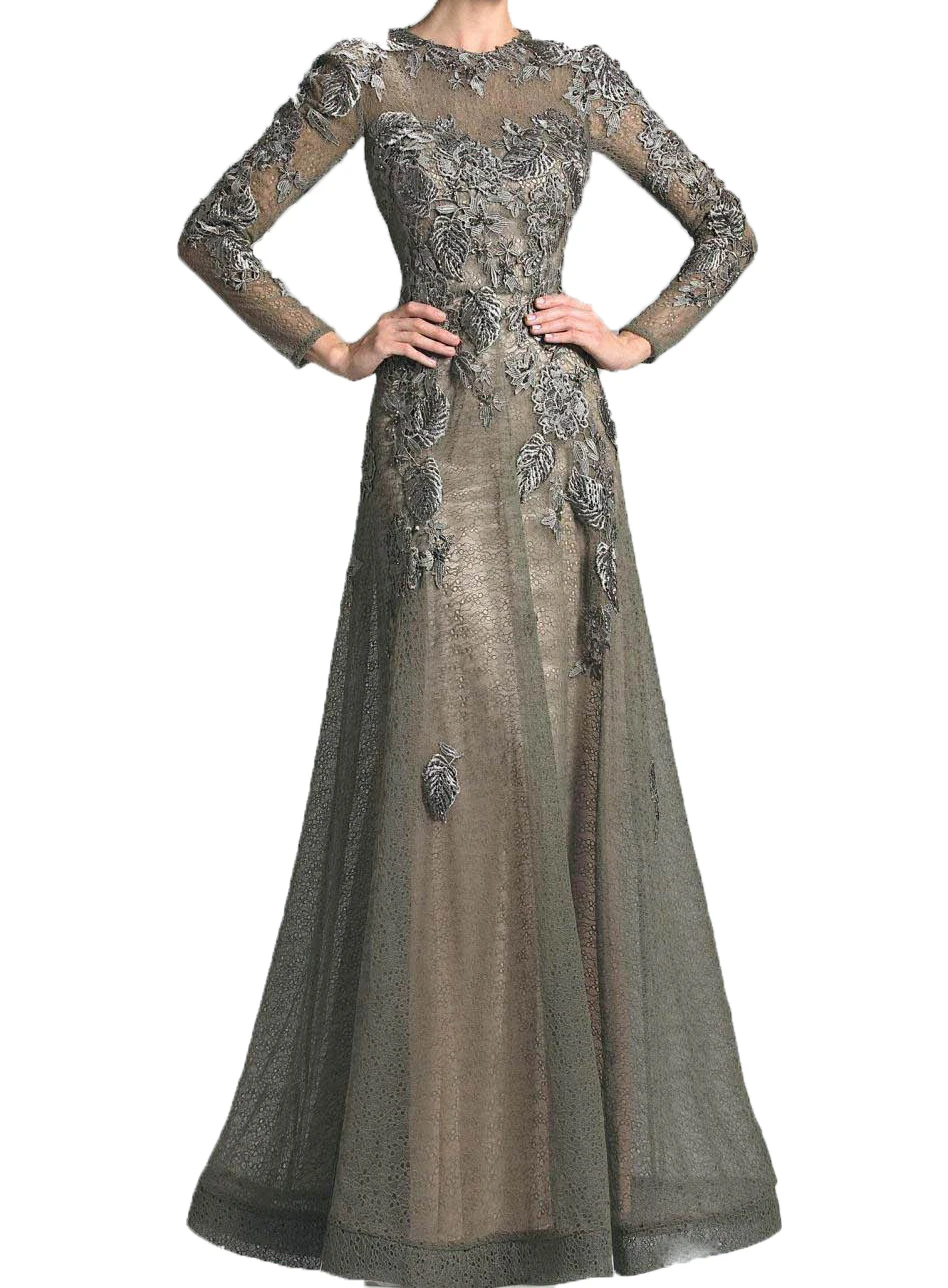 

Elegant green new bride mother dress A type tulle lace plus size groom long dress for wedding