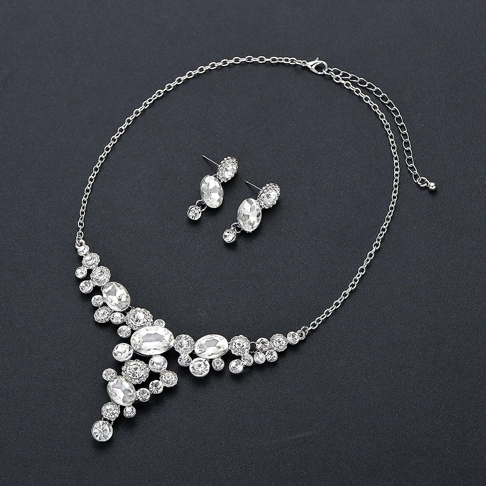 CC Stud Earring and Necklace Luxury Jewelry Sets Wedding For Bridal Shine Cubic Zircon Party Accessories Gift D003 | Украшения и