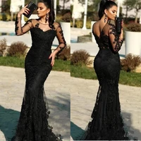 vintage long sleeves lace mermaid evening dresses 2020 prom dress with beads appliques sweep train formal prom party gowns
