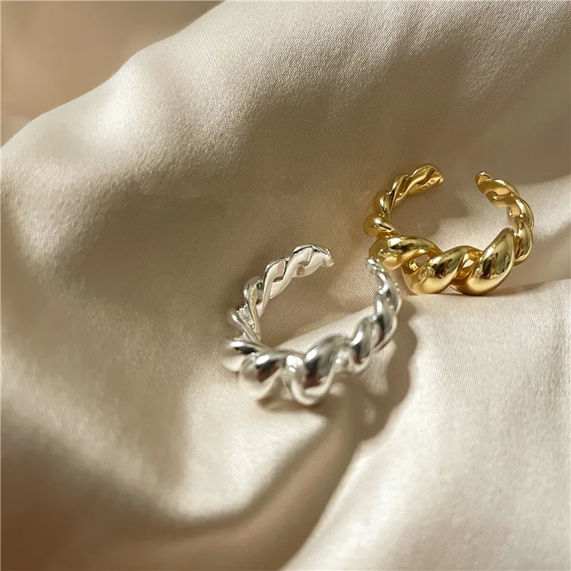 Золотистые и Серебристые геометрические витые кольца для женщин 2021 модные