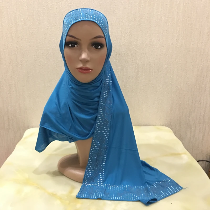 12 Цветов одна петля Щепка Стразы полиэстер Hijab шарф Мусульманский Исламский головной Обёрточная Бумага Обложка Одноцветный шарф - Цвет: Color7
