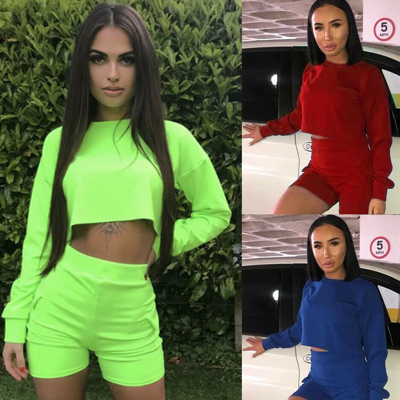 Спортивный костюм женский осенний из 2 предметов укороченный Топ с длинным