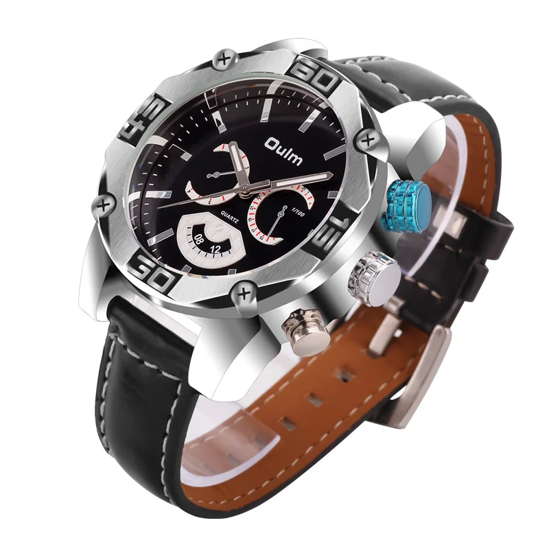

New OULM Big Dial Men Sports Watches Men Luxury Brand Military Watches Leather Band Quartz Wristwatches mannen horloge Herrenuhr