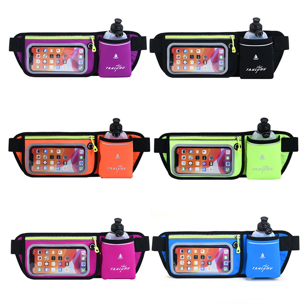 

Running Marathon Jogging Cycling Bag Fingerprint Unlock Phone Holder Touch Screen Hydration Belt Pouch For 250ml Water Bottles