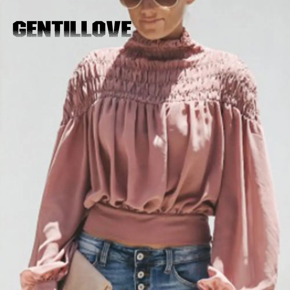 

Fashion Long Sleeve Women Chiffon Blouses Solid Color Lantern Sleeve Loose Thin Shirt High Quality Designer Female Short Clothes