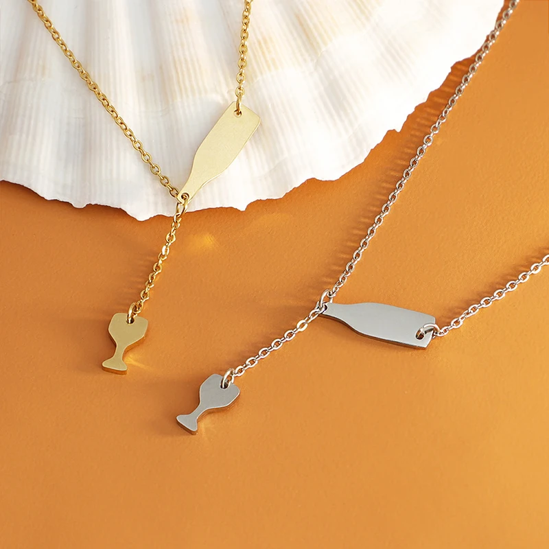 Женское ожерелье с кулоном в виде чашки красного вина золотого и серебряного