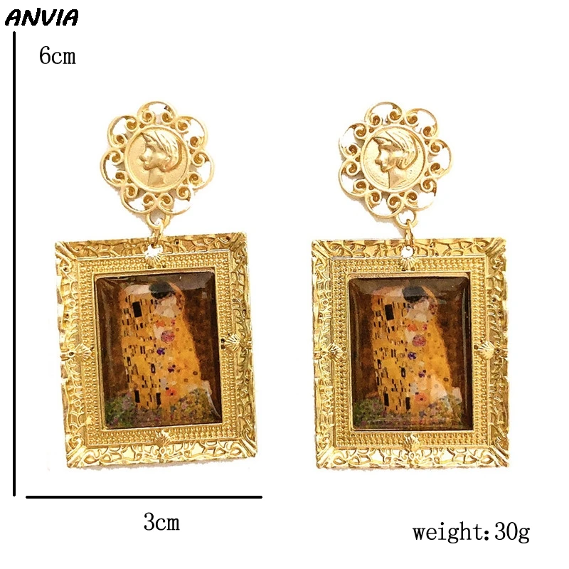 Барокко классические висячие серьги Густав Климт рисунок с поцелуем Висячие для