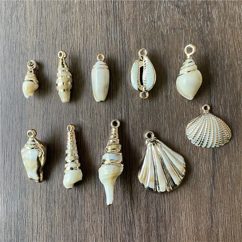 10pcs mixed batch of different sizes gold-plated acrylic and various popular shell pendants for DIY bracelets necklaces | Украшения и