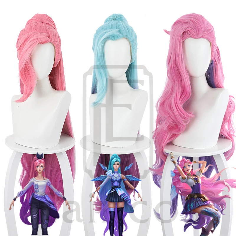 

Игра LOL кДа Seraphine парик для косплея Синий Фиолетовый Длинные парики с конским хвостом синтетический термостойкий парик волос