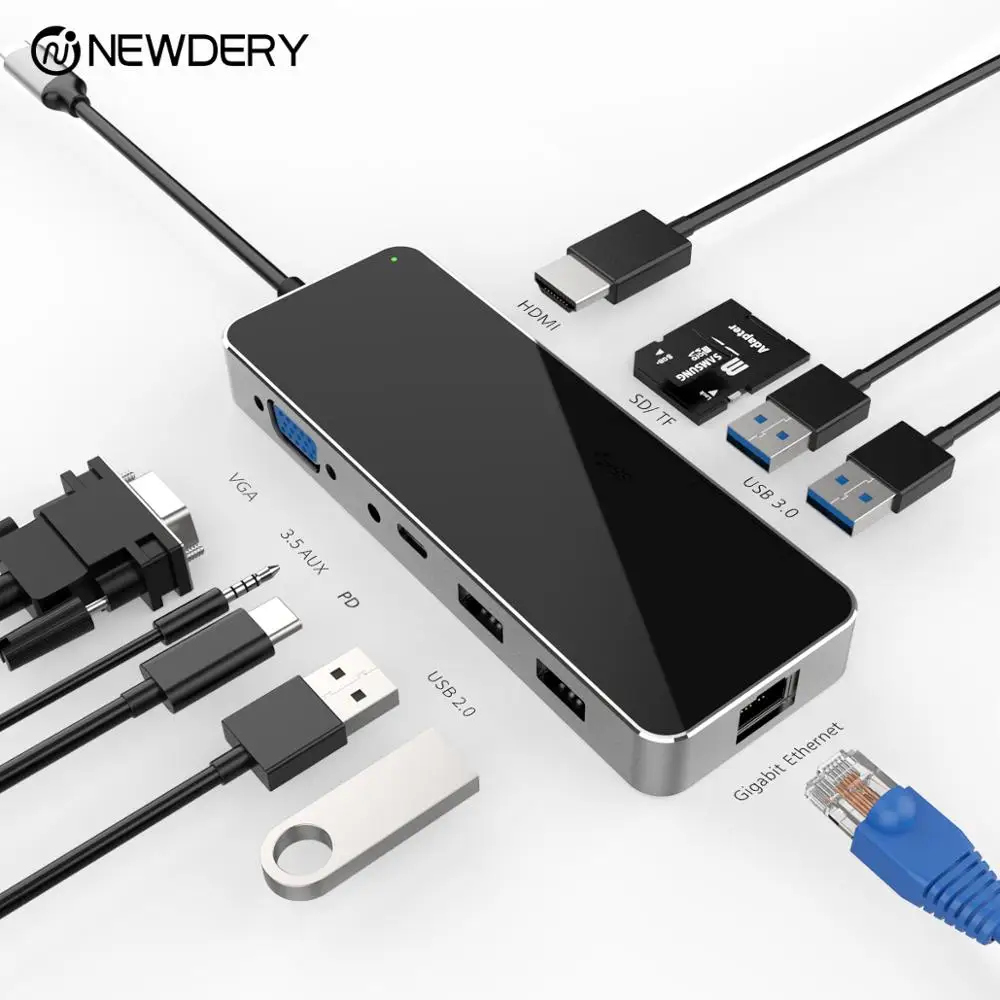USB C док-станция адаптер 10-1 концентратор 1000 м RJ45 Ethernet 4K HDMI VGA 3 0 Порты PD QI