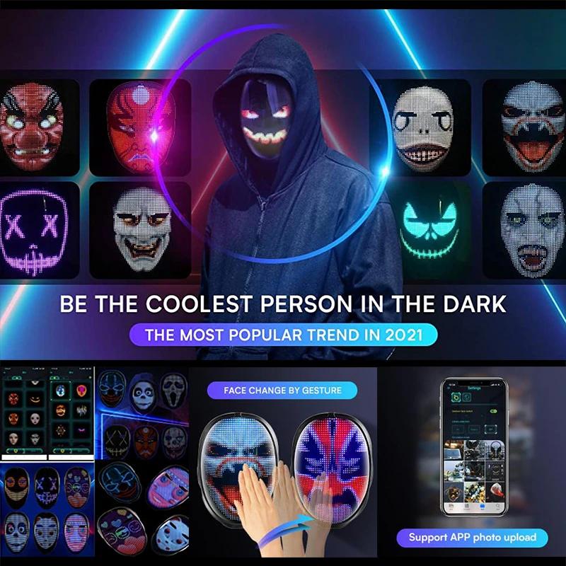 Bluetooth RGB светодиодсветодиодный трансформирующая маска для лица освещение