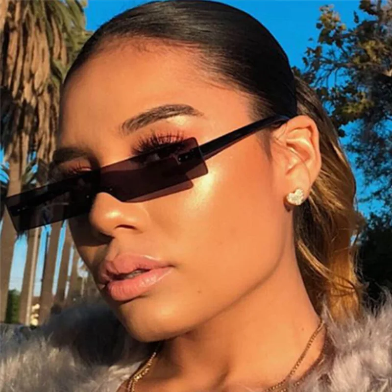 

Square Frame Rimless Women Men Sunglasses Gray Red Blue Lens UV400 Eye Protection Girl Sexy Ladies One-Piece Outdoor Eyewear