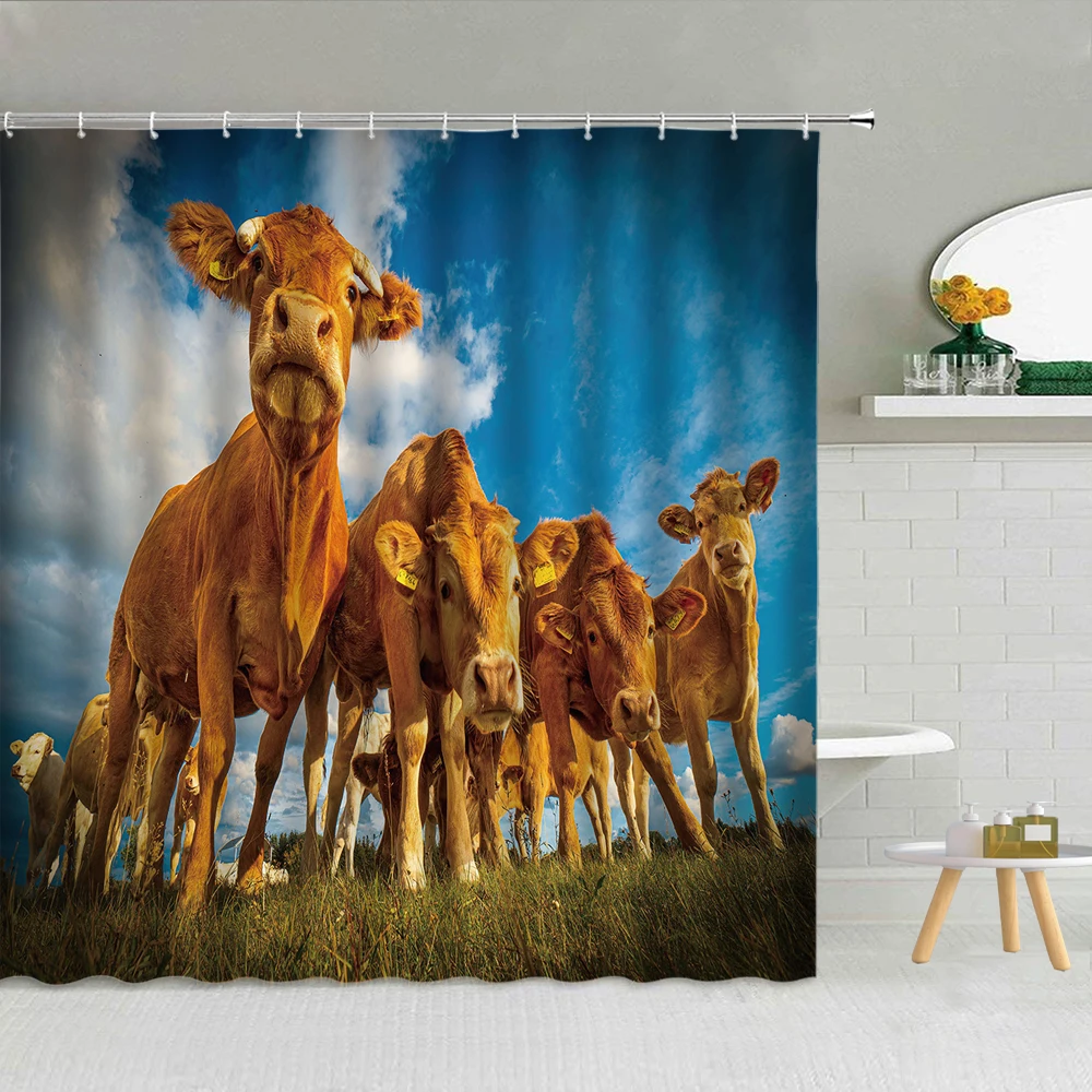 Занавеска для душа с изображением фермерской фермы цыплят тыква голубое небо