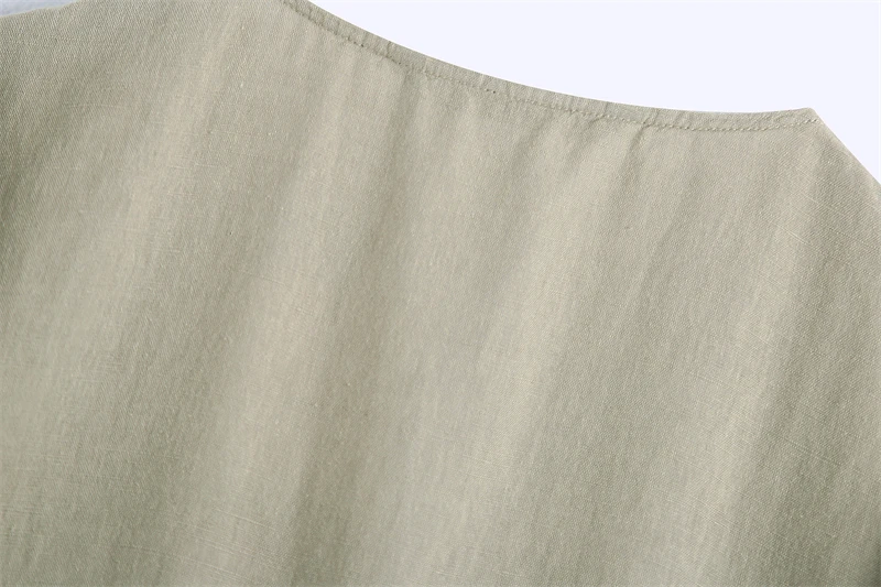 

Splend Moda 2021 Summer New Fashion V-Neck Short-Sleeve Stitching Pleated Puff Sleeve Pullover Dress For Women Solid Color